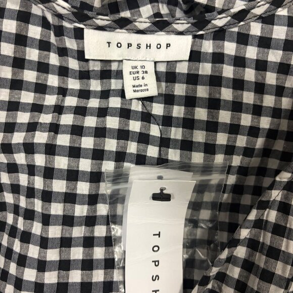 Topshop Black & White Gingham Puff Sleeve Wrap Mini Dress Size 6 - Picture 6 of 7